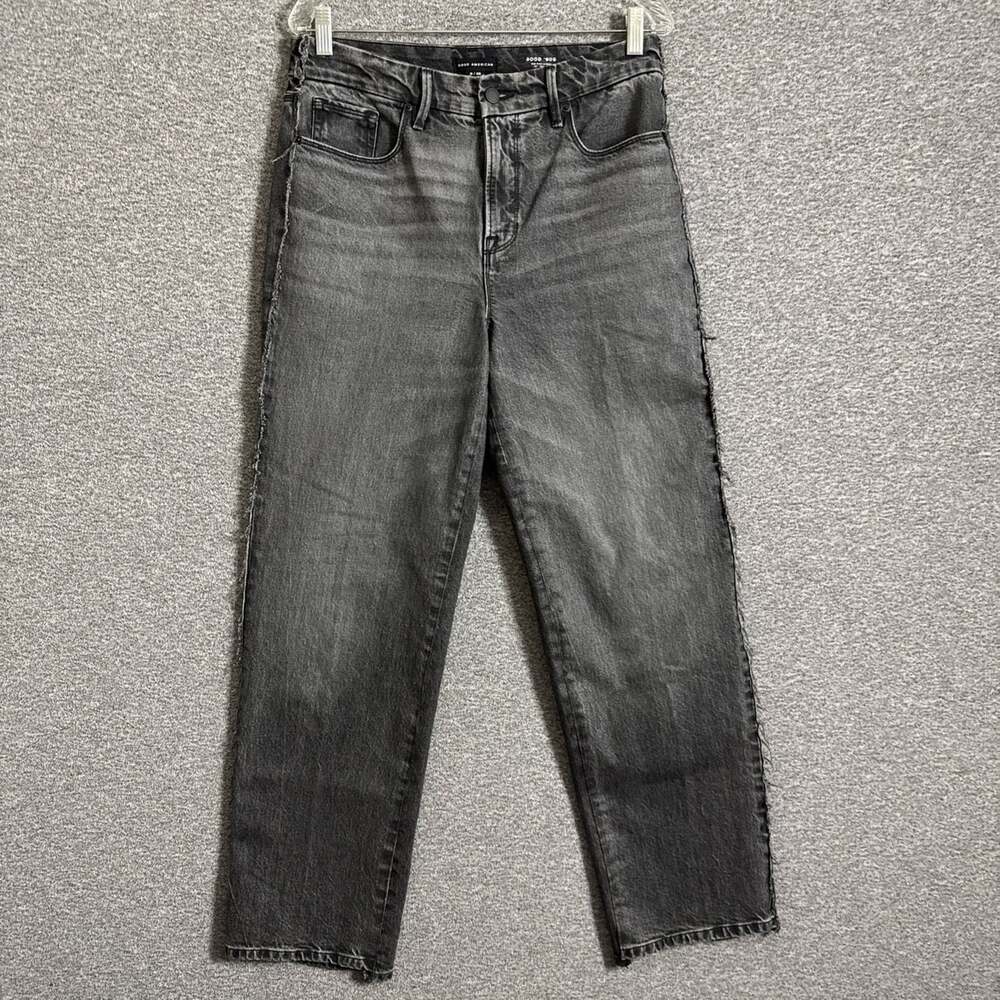 Good American Women's 6/28 Faded Black Good 90's Y2K Mid-Rise Baggy 32" Jeans